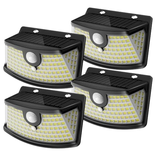 Aootek New Solar Motion Sensor Lights 120 LEDs with Lights Reflector,270° Wide Angle, IP65 Waterproof, Step Lights for Front Door, Yard, Garage, Deck (Black, Daylight White, 4-Pack) - Image 1
