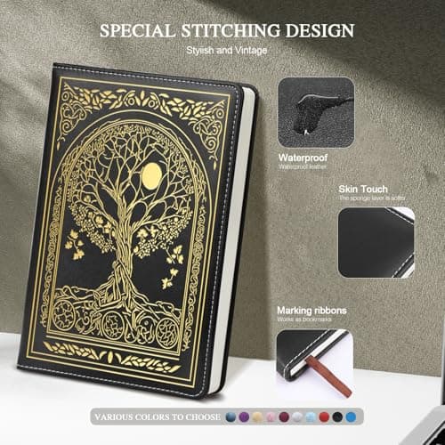 QDWXDEL Journal for Women,A5 Hardcover Leather Journal - 200 Pages Premium Paper Notebook, Tree Journal Notebook for School, Work (Tree Black) - Thumbnail 3