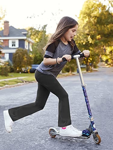 Stelle Girl's Flare Leggings with Pockets High Waisted Bootcut Yoga Pants Kids Dance Bell Bottoms Leggings(BK+GR+GB,S) - Thumbnail 2