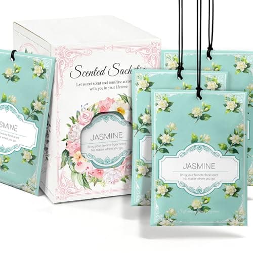 YAXUNDZ Jasmine Sachets for Drawers and Closets - 12 Pack Long Lasting Odor Eliminator Bags, Natural Fresh Scent for Wardrobe, Storage, Car & Home, Air Freshener Sachets - Image 1