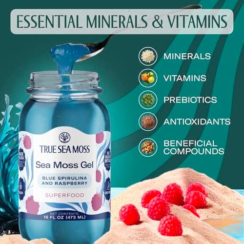 TrueSeaMoss Sea Moss Gel – Made in USA – Wildcrafted Seamoss, Fruits & Jarred Vegetables – Blue Spirulina, Pack of 1 (Labels May Vary) - Thumbnail 5