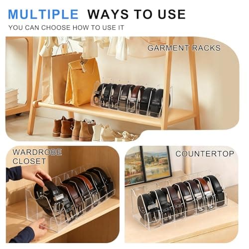 XZQTIVE Belt Organizer, Acrylic Belt Storage Holder for Closet with 7 Compartments, Clear Display Case For Ties,Socks - Thumbnail 4