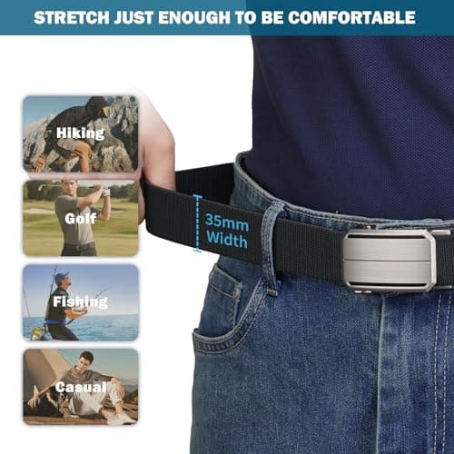 VANNANBA Stretch Ratchet Belts for Men - Elastic Nylon Belt for Work Golf Casual Pants - Thumbnail 5