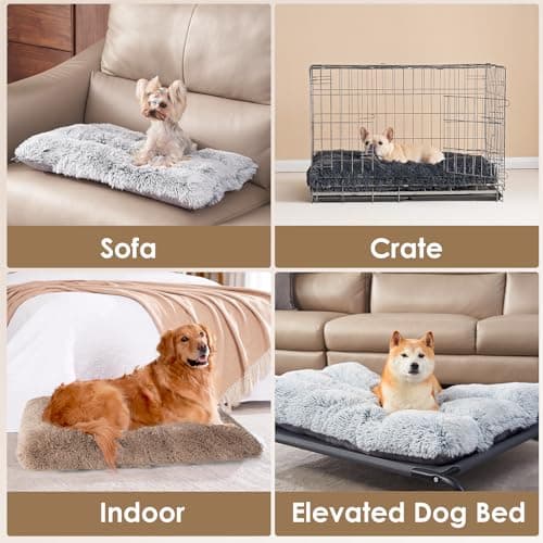 EHEYCIGA Fluffy Dog Crate Bed for Medium Dogs, Plush Faux Fur Crate Pad, Calming Anti Anxiety Medium Dog Bed for Crate, Washable Soft Warm Mat with Non-Slip Bottom, Camel - Thumbnail 6