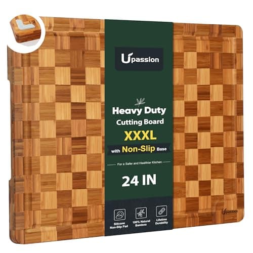 XXXLarge Bamboo Cutting Boards Charcuterie Board Best Non Toxic Large Butcher Block Heavy Duty Book Checkered Wood Cutting Boards for Kitchen Solid End Grain Wood Chopping Board - Image 1