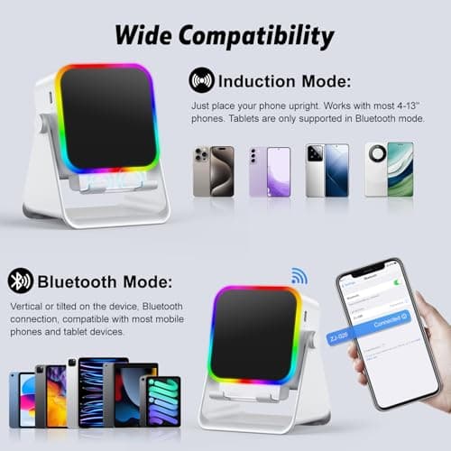 TARKARI Wireless Induction Speaker, 5 in 1 Bluetooth Speaker with Phone Stand, Charging Function 360° Rotation Phone Holder Compatible with iPhone Android iPad Samsung, Birthday Gifts for Men Women - Thumbnail 3