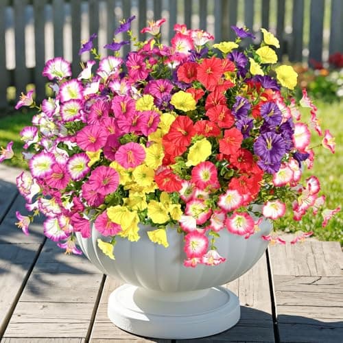ICX Artificial Flowers for Outdoors, 10 Bundles Morning Glory Faux Flowers, UV Resistant Artificial Outdoor Flowers for Porch Garden Patio, Window Box Yard Front Door Spring Decoration (Mix 6 Colors) - Image 1