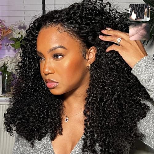 Juvid 250% Density Burmese Curly Wig Human Hair Pre Plucked Pre Cut 13x4 HD Lace Front Drawstring Wigs for Black Women Wear and Go Glueless Pre Bleached Knots Unprocessed Natural Virgin Hair 22inch - Image 1