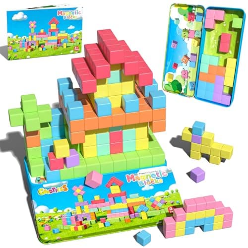 Goodtiles Mini Magnetic Blocks, Travel Outdoor Toys for Kids Ages 3-5 4-8, Magnet Cubes with Iron Box, STEM Montessori Sensory Building Toys, Ideal Gifts for Toddlers Boys Girls Birthday - Image 1