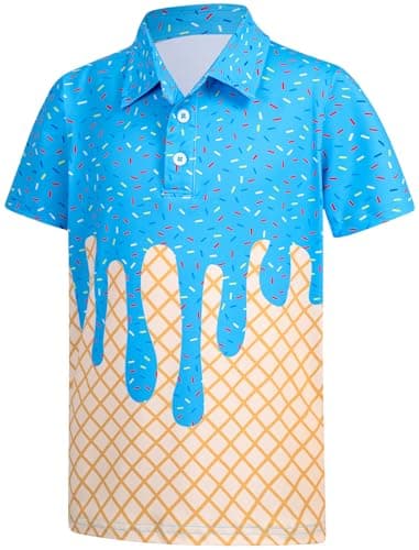 Boys Polo Shirt Kids Short Sleeve Golf Shirts Casual Collared School Uniform Athletic Dry Fit Tops Ice Cream Blue Clothes Size 7-8 Years - Image 1