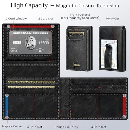furid Leather Slim Wallet for Men Minimalist: Magnetic Closure Bifold Front Pocket Wallets with Money Clip - Rfid Credit Card Holder Wallet - Gifts for Men at Birthday - Thumbnail 2