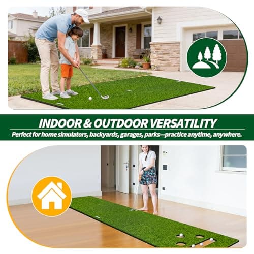 6x4.8ft Golf Hitting Mat for Indoor Outdoor Practice, High-Elasticity Golf Practice Driving Range Turf Mat, Convertible 2IN1 Golf Hitting & Putting Mat for Garage Simulator Training, Gifts for Men/Dad - Thumbnail 6
