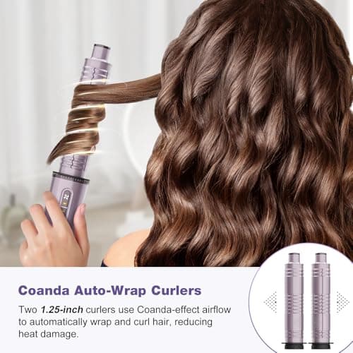 7MAGIC Hot Air Styler Wrap, 7 in 1 Professional Hair Dryer Brush with Auto-Wrap Curlers, Fast Drying Blow Dryer, Volumizing Straightening Styling Multi-Styler No Heat Damage, Travel Case (Purple) - Thumbnail 4