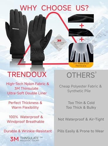 TRENDOUX Men's Women's Snowboarding Snowmobile Gloves Size Large, Wind Water Proof Thinsulate Lightweight Stretchy Athletic Finger Hands Warm Gloves for Phone Texting Computer, Cozy Season Gift Unisex - Thumbnail 3