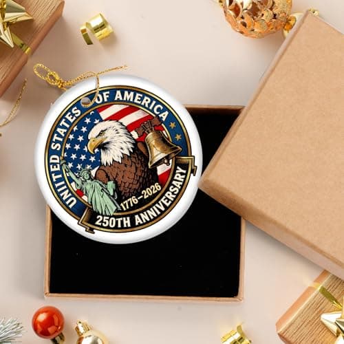 250th Anniversary USA Ornaments for Patriotic Christmas Decorations, United States 250 Anniversary Bell Ornament, Patriotic Keepsake for America’s 250th Birthday-Ceramic Style2 - Thumbnail 4