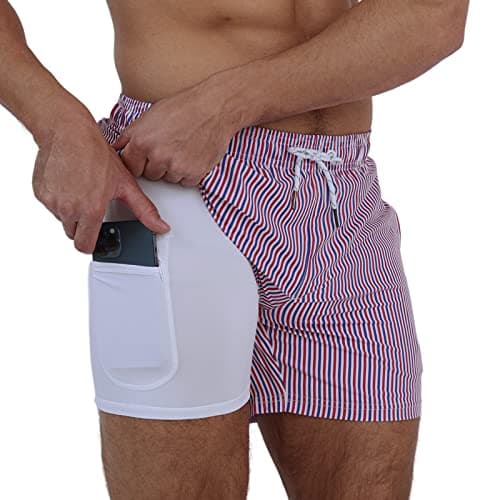 Arcweg Mens Swimming Trunks 2 in 1 with Boxer Liner 5.5" Quick Dry Swimwear Bathing Suit Swim Shorts with Zipper Pockets - Image 1