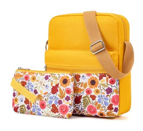WOOMADA 2pcs Canvas Bag Crossbody Purses Cross Body Bag Messenger Bag CrossBody Purse Set(Yellow Daisy) - Image 1
