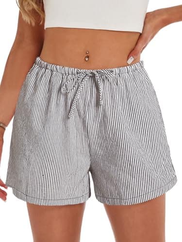 GKBK Boxer Shorts for Women Gingham Pajama 2026 Summer Spring Casual Lounge Sleep Striped Pinstriped Shorts Y2K Beach Bottoms Trendy Black White Stripe L - Thumbnail 3