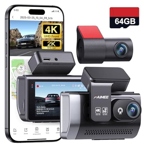 4K+2K Dash Cam Front and Rear, Dash Camera for Cars 2 Channel, 64GB Card Included, 5.8G/2.4G Dual WiFi, Built-in GPS, Night Vision, WDR, 170°Wide Angle, G-Sensor Emergency Lock, 24H Parking Monitor - Image 1