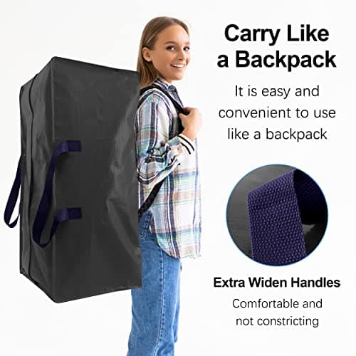VELVETSURE Heavy Duty Extra Large Moving Bags W/Backpack Straps - Strong Handles & Zippers, Storage Totes For Space Saving, Fold Flat, Alternative to Moving Box and Storage Bin (Set of 6, Black) - Thumbnail 4