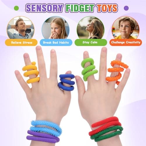 FunisFun Sensory Sticks Fidget Toys for Adults Stress Relief, 8 Pack Silicone Twisting Quiet Sensory Toys for Kids Autism ADHD Calm Down Corner Supplies (Multicolor-1) - Thumbnail 5
