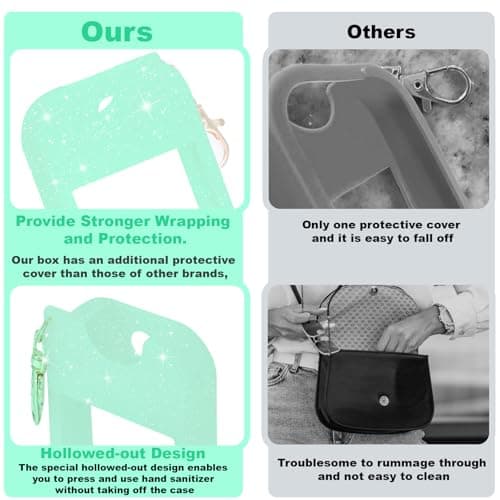 Palksky Silicone Case Compatible with Touchland Hand Sanitizer Spray (Fit for 1 FL OZ/30 mL Ver), Portable keychain(Glitter Sequin Green),Travel Size - Thumbnail 3