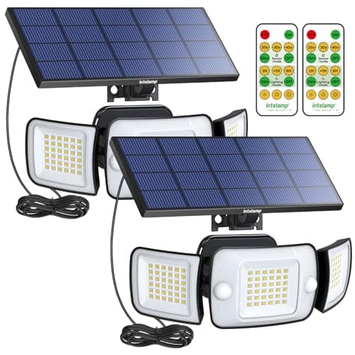intelamp Solar Flood Lights Outdoor Waterproof, 2 Pack 6000mAh 1200LM Solar Powered Dual Motion Sensor LED Lighting Dusk to Dawn Security Floodlight Exterior with Remote 9.8ft Cable for Garden House - Image 1