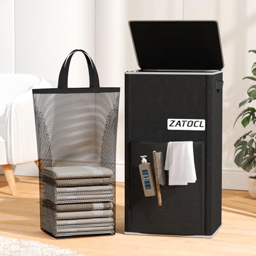 110L Laundry Hamper with Lid with Washing Bag & Front Mesh Bag, Large & Tall Laundry Basket, Collapsible Dirty Clothes Hampers for Bedroom Aesthetic, Bathroom, Dorm, Laundry Room - Easy Carry, Black - Image 1