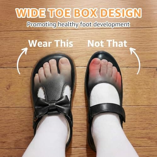 STQ Toddler Girls Dress Shoes Wide Toe Box Mary Jane Flats Ballet Wedding School Uniform Flower Ballerina Baby First Walking 6-12 12-18 Months Babies Casual with Zero Drop Black Toddler Size 7 - Thumbnail 4