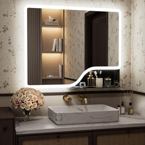 Callsky 40"x 32" LED Bathroom Mirror with Shelf, Wall-Mounted Backlit Vanity Mirror with Lights, Smart Bathroom Mirror with 3 Colors, Anti-Fog, Stepless Dimmable, Memory (UL, ETL) - Image 1