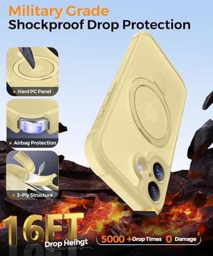 MOCCA Design for iPhone 17 Case, Compatible with Magsafe [Premium Invisible Magnetic Ring Stand] [Military Drop Protection] Full Camera Guard Translucent Matte Slim Phone Cover 6.3",Creamy Yellow - Thumbnail 5