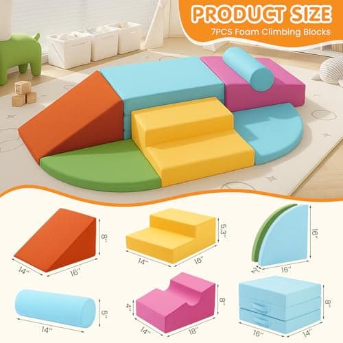 7PCS Climbing Toys for Toddlers 1-3 Inside, Foam Baby Climbing Blocks Soft Play Set for Toddlers 1-3, Corner Toddler Climbing Toys Indoor Baby Climbing Gym for Toddler Climbing Crawling and Sliding - Thumbnail 2
