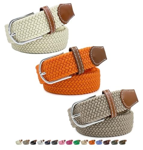 Myfunc 3 Pack Belts for Women Men Boy Girl, No Holes Jeans Pants Dress Elastic Stretchy Golf Braided Belt - Image 1