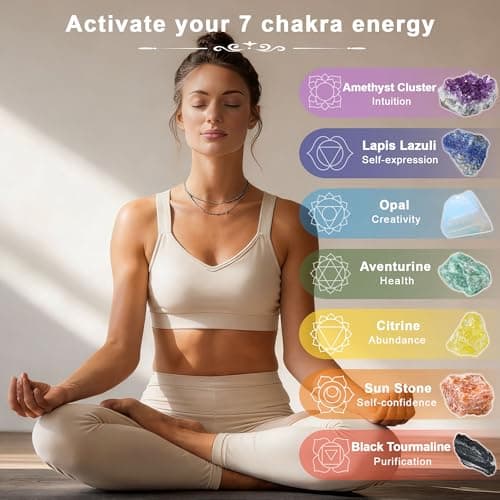 MYDAYS&DESIGN 7 Chakra Healing Crystals Set for Meditation Yoga Reiki, Amethyst Cluster, Lapis Lazuli, Opal, Green Aventurine, Citrine, Sunstone, Black Tourmaline with Wooden Gift Box and Guidebook - Thumbnail 5