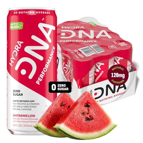 HYDRADNA- Clean Performance Drink, Zero Sugar | For Natural Fuel, Alertness, Boost, Stamina,120 mg Organic Caffeine, Natural Flavors, Zero Sucralose, Clean Ingredients (12 Pack) (12 Pack, Watermelon) - Image 1