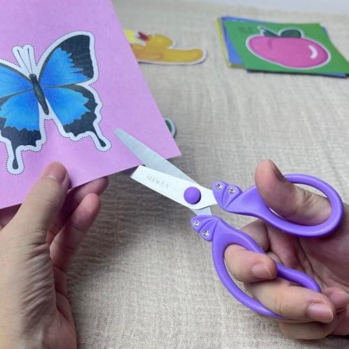 SLEMOON Scissors for Kids Ages 4-8 | Blunt Tip Safety Toddler Scissors, Stainless Steel Blades, ABS Plastic | School Craft Supplies, Art Projects, Pink (Princess Design with Rhinestones) - Thumbnail 3