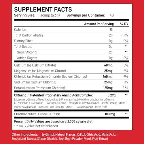 Oh!mino Essential Amino Acids Supplement Drink Powder, Berry Blast, Caffeinated Powder, All 9 EAAs, BCAAs and The Perfect Amino for Workouts, Amino Energy, and to Build Muscle, and Recover Faster - Thumbnail 2