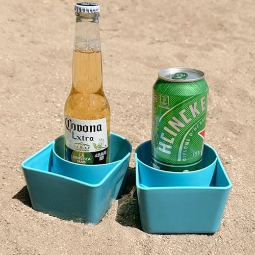 YISARSH Beach Cup Holder with Large Capacity, Stable Sand Drink CupHolders for Phones and Small Items, Beach Trips Must Haves, Pack of 6, Purple Green Yellow Orange Teal Blue - Thumbnail 6