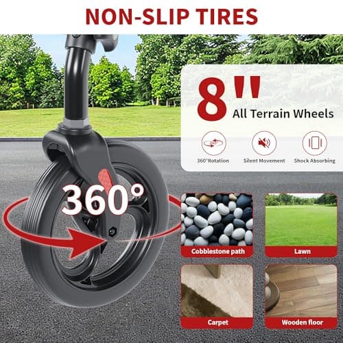 UNLICON Rollator Walkers with Seat, Rollator Walker with Durable, 8'' Big Wheels, 350 lb. Weight Capacity, Adjustable Handles and Seat Height ，Lightweight Rolling Walker for Seniors-Red - Thumbnail 3