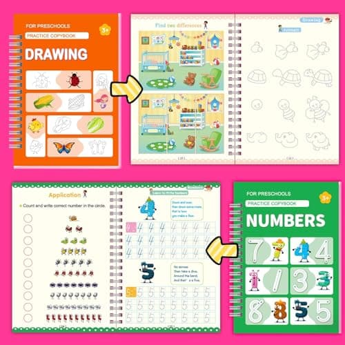 6 Pack Magic Grooved Writing Practice Books for Kids,Reusable Handwriting Practice with Pen,Pencil Grisp,Cute Seal and Learning Schedule ,Pecfect Tracing Copybook for Kindergarten Preschool Age 3-8 - Thumbnail 6