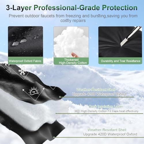 Outdoor Faucet Cover 2-Pack - Large 28"H x 15"W Freeze Protection for Winter, Upgraded 420D Waterproof Insulated hydrant Covers, Reusable Spigot Hose Bib Cover with Reflective Stripes & Drawstring - Thumbnail 3