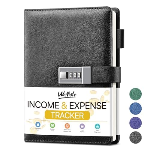 WEMATE Accounting Ledger Book with Lock, Accounting Log, Tracking Income & Expenses Deposits, Expense Tracker Notebook for Small Business Bookkeeping & Personal Use A5 Black 8.5x5.3"