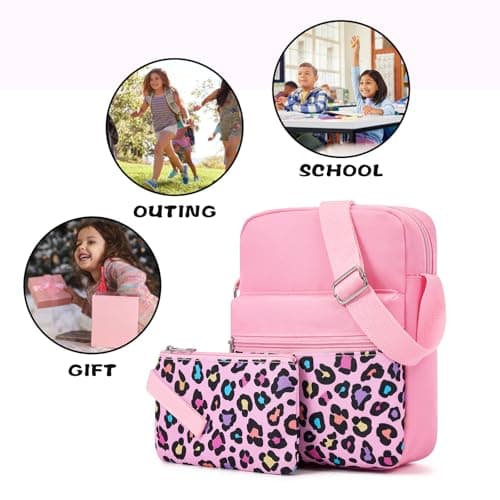 WOOMADA 2pcs Canvas Bag Crossbody Purses Cross Body Bag Messenger Bag CrossBody Purse Set(Pink Leopard) - Thumbnail 6