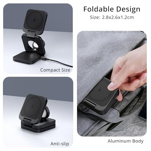 3-in-1 Wireless Charger Stand, LULULOOK 15W Magnetic Charger Wireless Fast Charging Station for iPhone 16/15/14 Series, Aluminum 5W Charger for Apple Watch, AirPods, USB-C Charging Cable Included - Thumbnail 5
