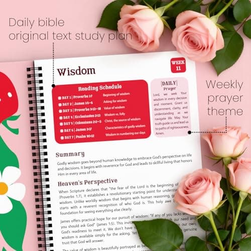 FITHOME Bible Study Guide in a Year with Bookmark, Bible Journaling in 52 Week Daily Devotional Book for Women Girls, Bibles Journal Kit with Note Space Study Supplies Accessories Christian Gifts (A4) - Thumbnail 4