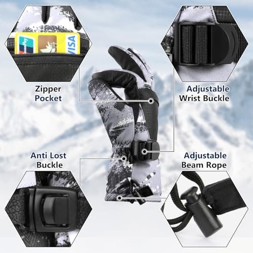 Pnosnesy Ski Gloves,Snow Gloves,Waterproof Cold Weather Winter Gloves for Parent Boys Girls- Cycling, Driving, Running - Thumbnail 2