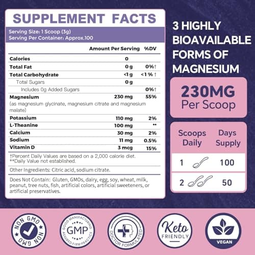 ZEBORA Magnesium Powder for Sleep, Chelated Magnesium Complex Supplement with Glycinate, Citrate and Malate, Unflavored Drink Mix with Electrolytes for Muscle & Brain Health, Vegan, Non-GMO, 10.58oz - Thumbnail 6