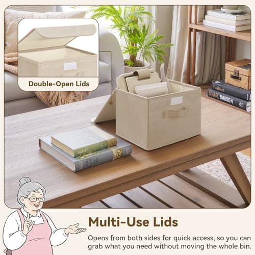 GRANNY SAYS Small Storage Bins with Lids, Small Storage Boxes, Shelf Baskets for Shelf, Collapsible Storage Bins for Living Room, Bedroom, 10x8x7 Inch, Khaki, 2-Pack - Thumbnail 4