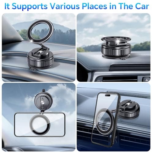 Poazork Car Phone Holder for Magsafe [78+LBS Strongest Suction & 2500gf Strongest Magnetic] 360° Adjustable Car Phone Mount.Portable Phone Holders for Car for iPhone 17，Black - Thumbnail 6