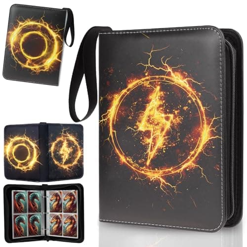 Trading Card Binder 4 Pocket, Fits 400 Cards with 50 Removable Sleeves, Portable TCG Album Folder for Standard Size Game Cards, Sports Card Holder Book for Collectors, Thunder Surge